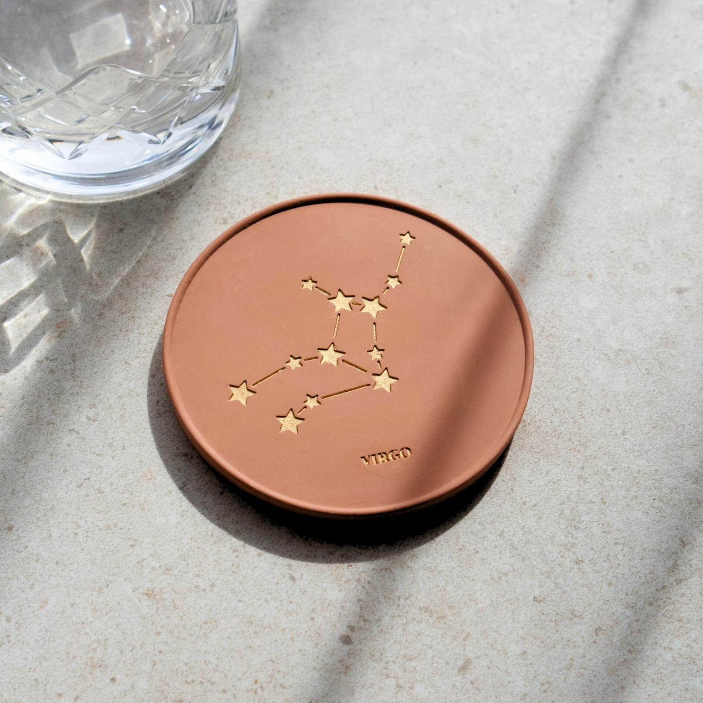 Star Sign Personalised Coasters in Pink Clay