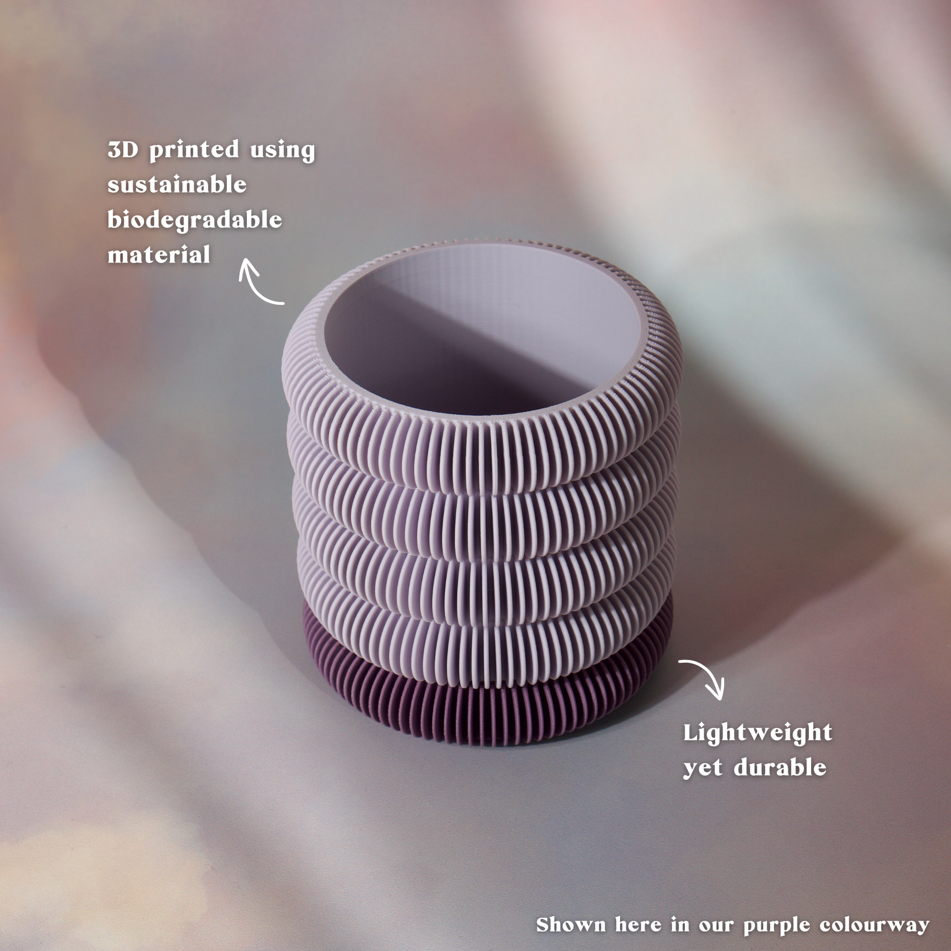 eco-friendly 3D printed makeup brush pot with brush cleaning tool.