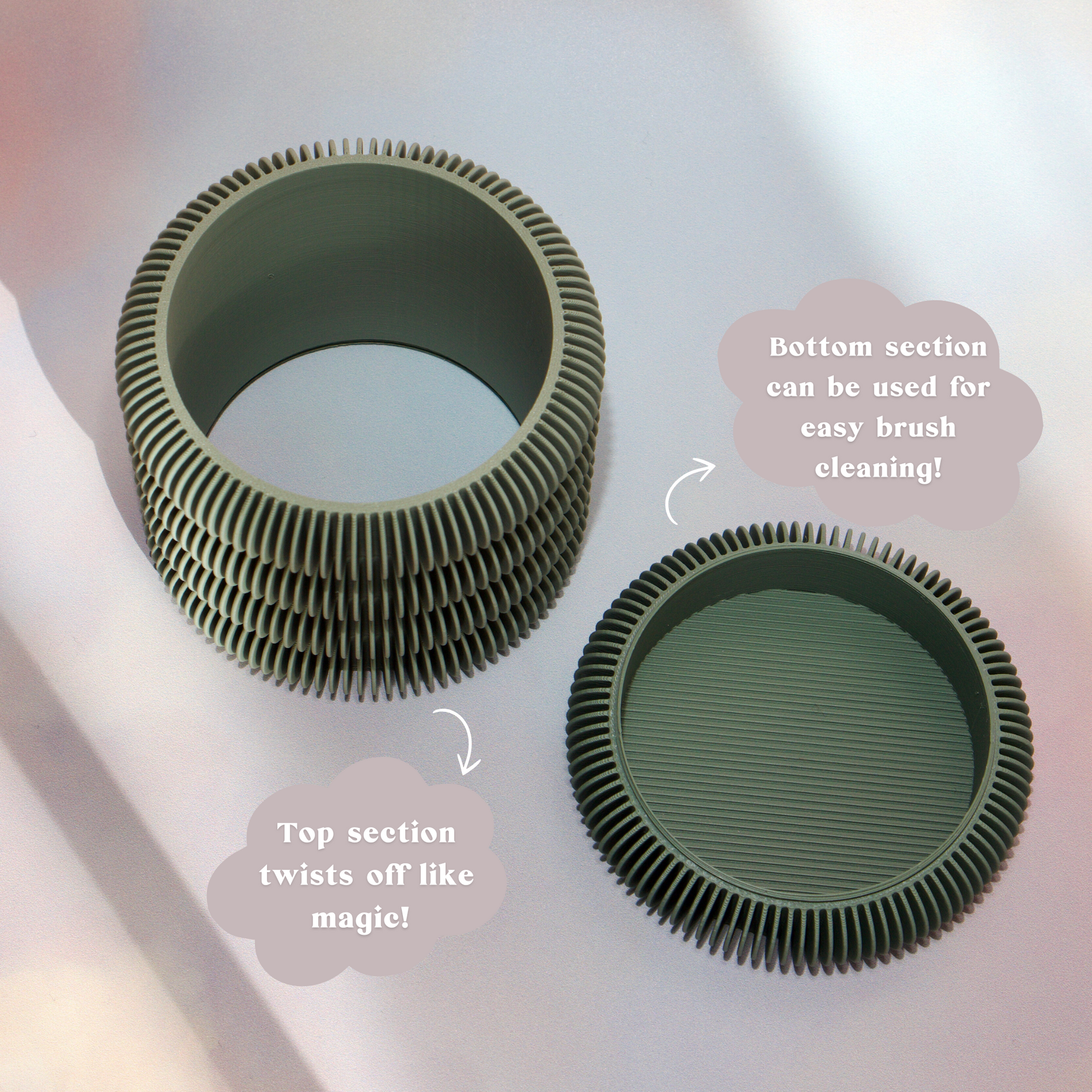 Textured cleaning surface inside makeup brush holder for effortless deep cleaning