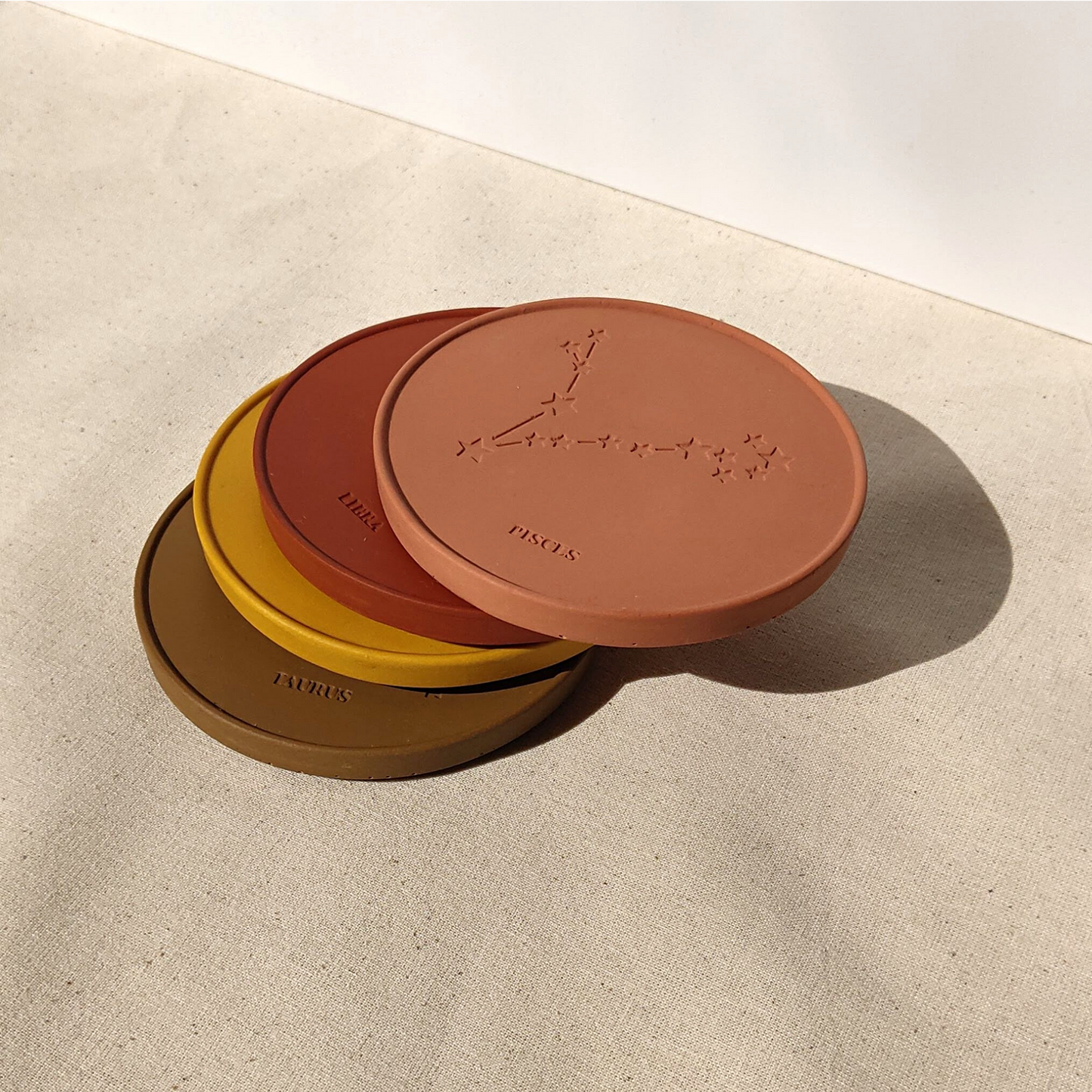 Star Sign Personalised Coasters in Pink Clay