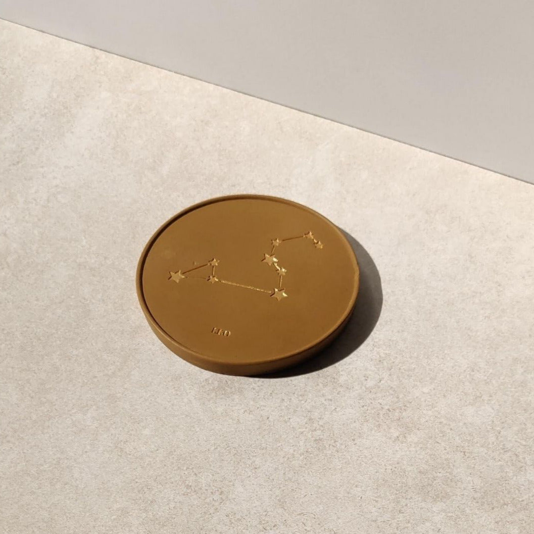 gold painted coasters with star signs handmade in the UK by Moonkind Studios