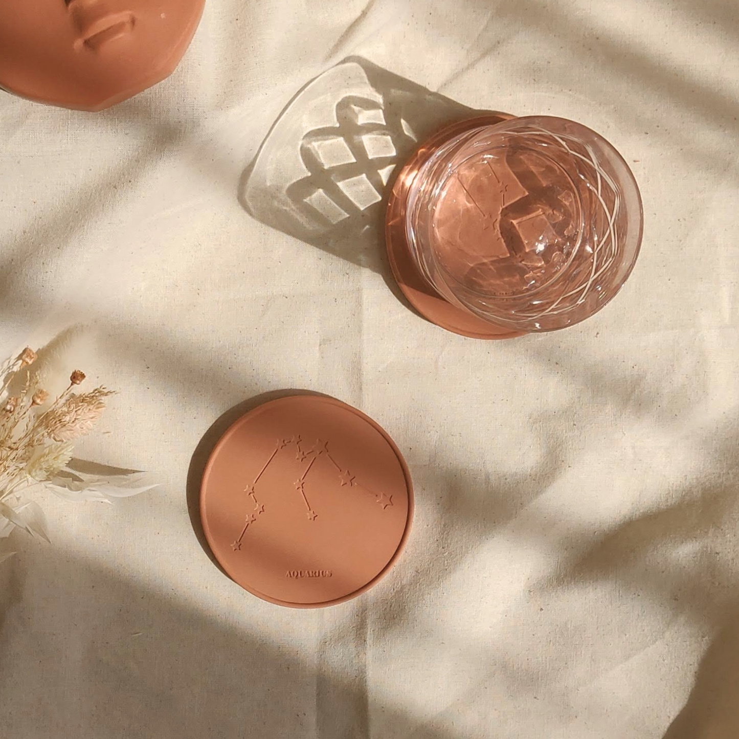 Star Sign Personalised Coasters in Pink Clay