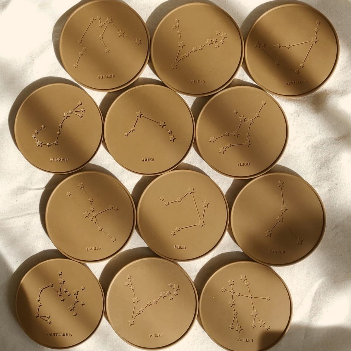 star sign custom coaster set in the UK handmade by Moonkind Studios