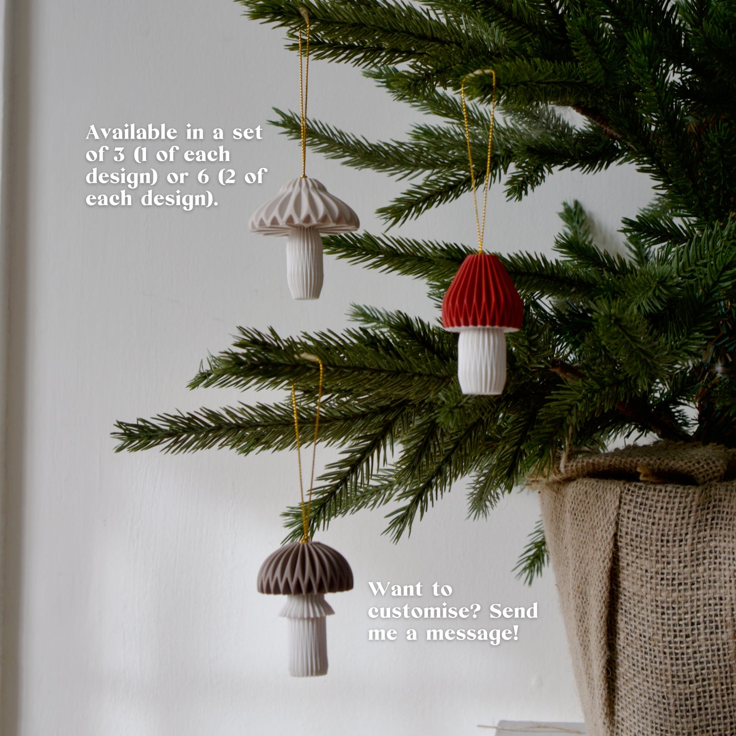 Origami Inspired Mushroom Ornament Set