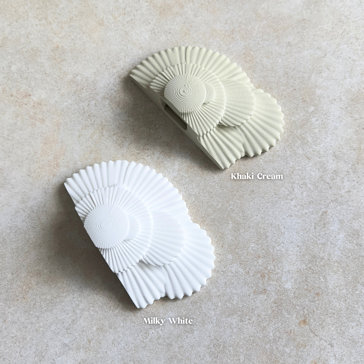 Our tinder mushroom wall shelf shown in the colour milky white and khaki cream - our best-selling shades. 