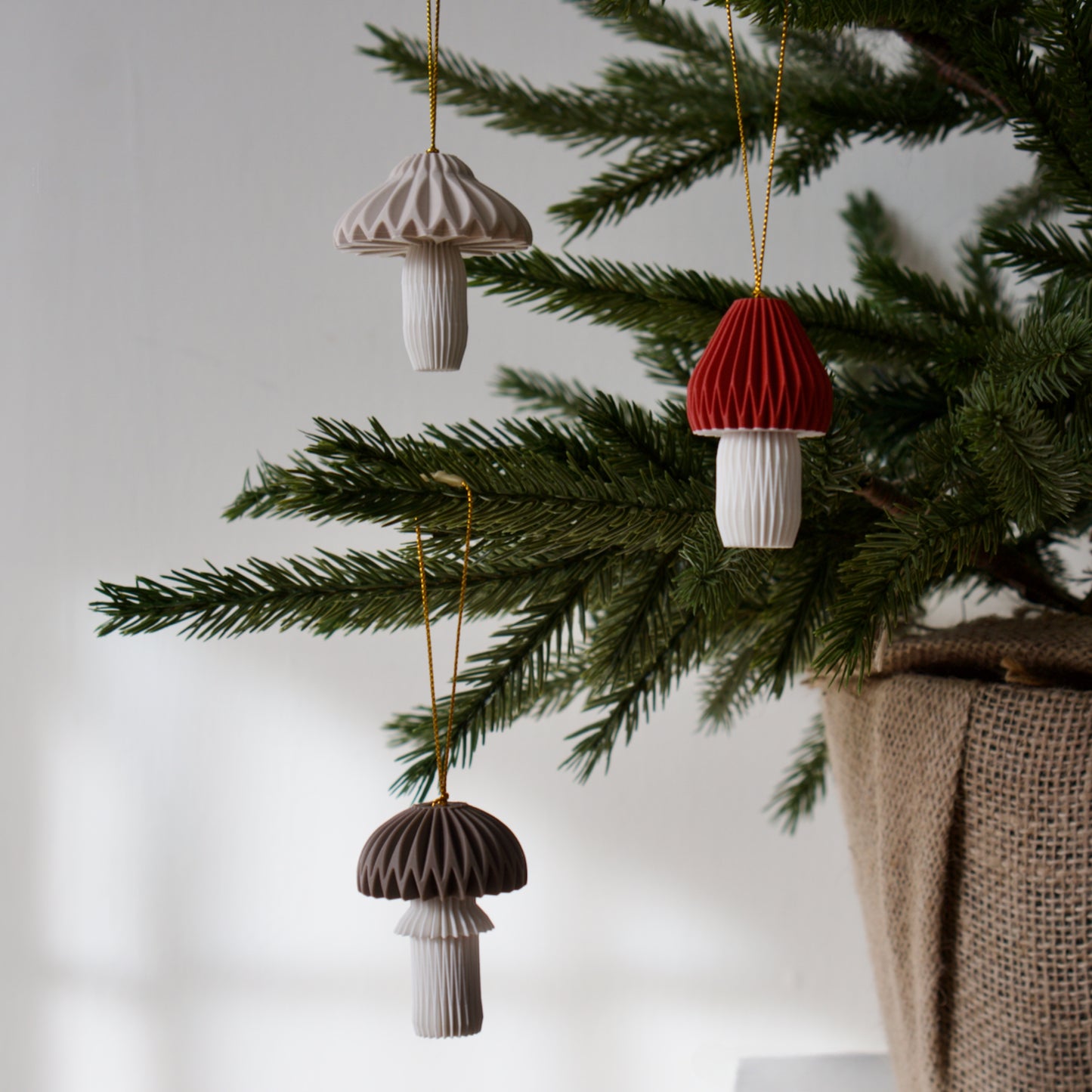 Origami Inspired Mushroom Ornament Set