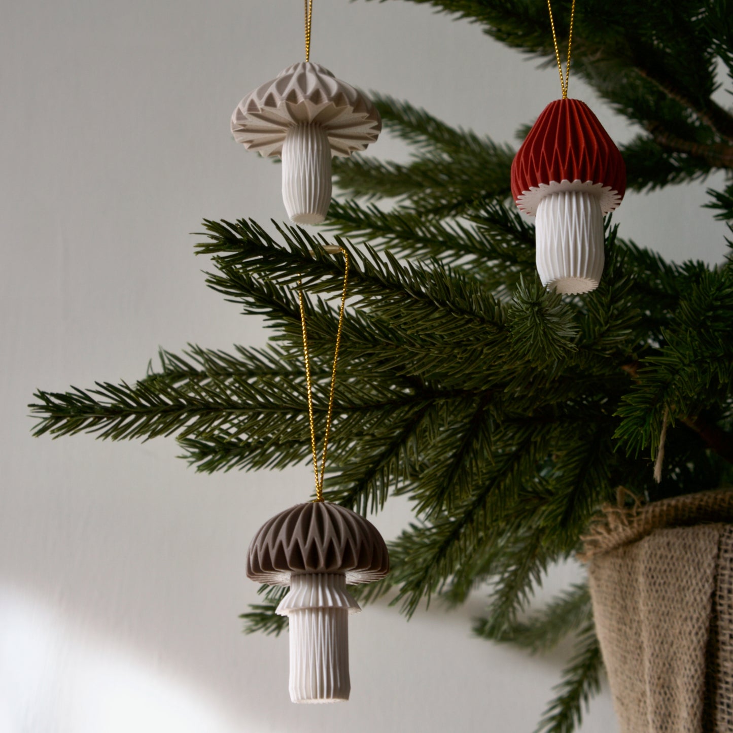 Origami Inspired Mushroom Ornament Set