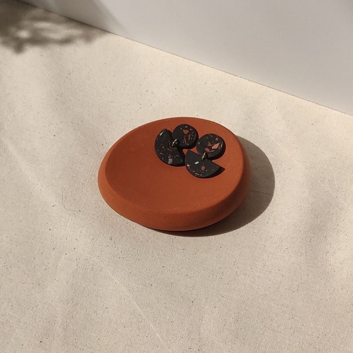 small earring and ring holder trinket dish in terracotta made by Moonkind Studios UK
