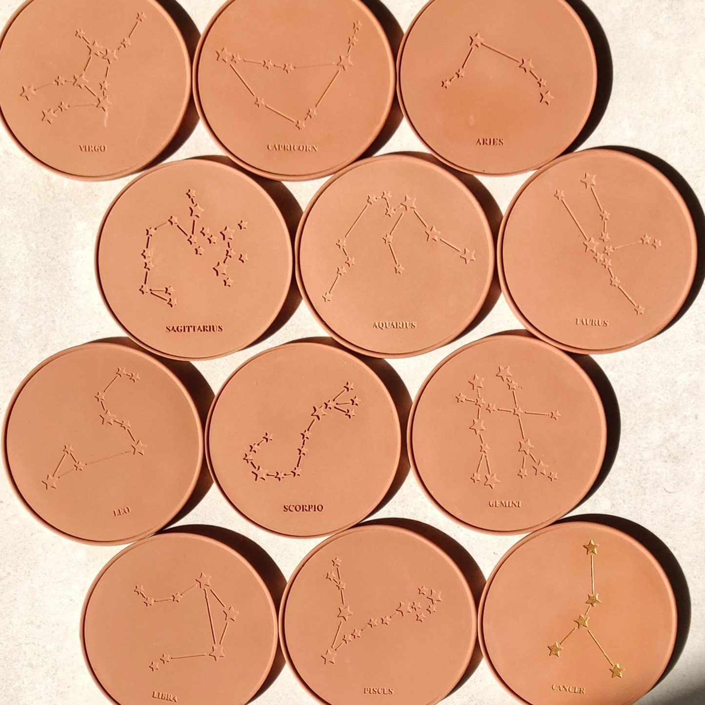 Star Sign Personalised Coasters in Pink Clay